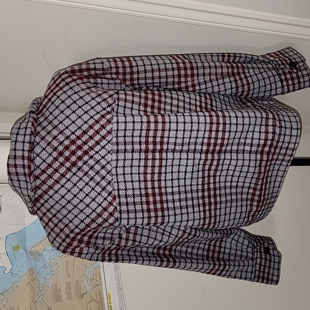 Plaid Button-Front Shacket Jacket - Red/Grey - Picture 8 of 12